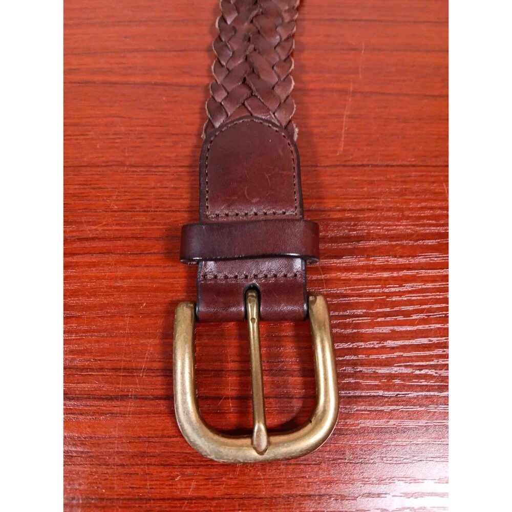 VTG Cole Haan Braided Woven Leather Belt 40/100 Brown Brass Buckle A09964 1.25
